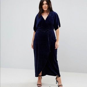ASOS curve navy velvet kimono maxi dress